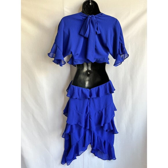 Fame and Partners Marissa Midi Dress Cobalt Blue 4 Formal Ruffles Cutout Tiered - Picture 11 of 11